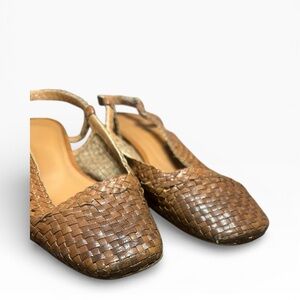 Sezane Tan Woven Slingback Sandals